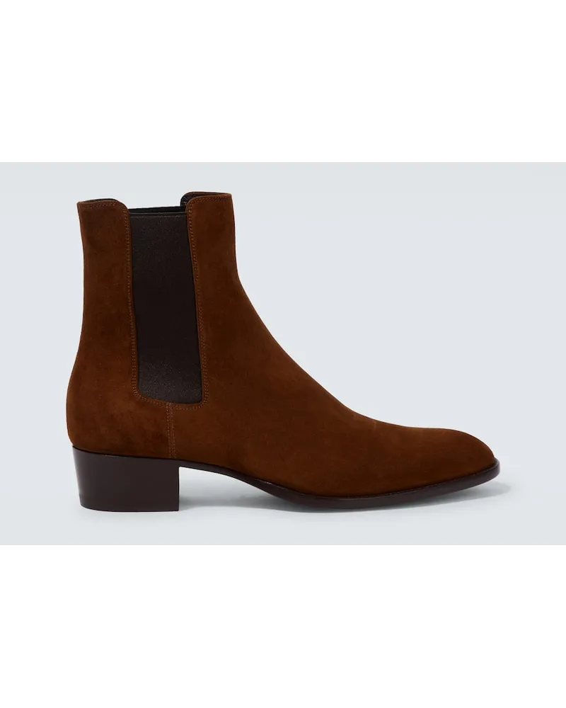 Saint Laurent Chelsea Boots Wyatt aus Veloursleder Braun