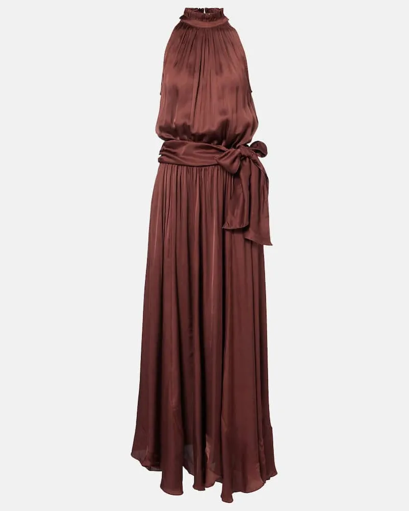Poupette St Barth Maxikleid Nina aus Satin Braun