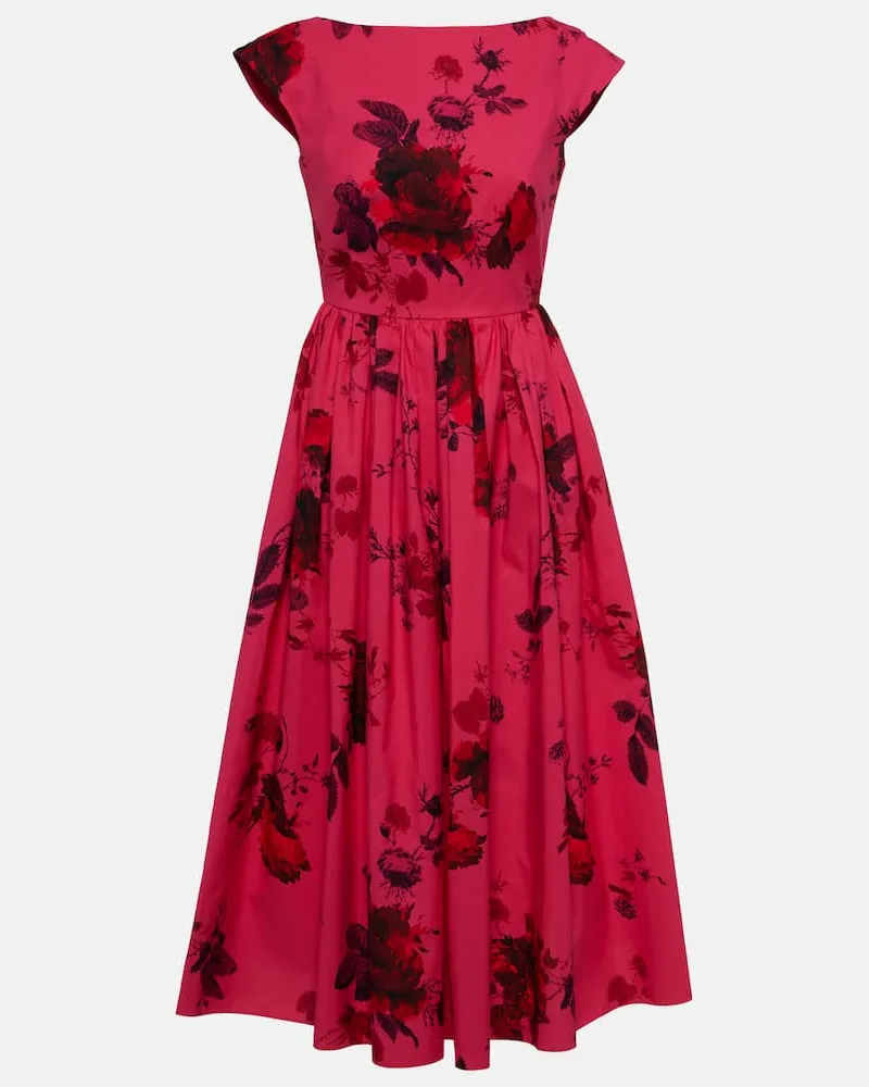Erdem Bedrucktes Midikleid aus Baumwoll-Faille Rosa