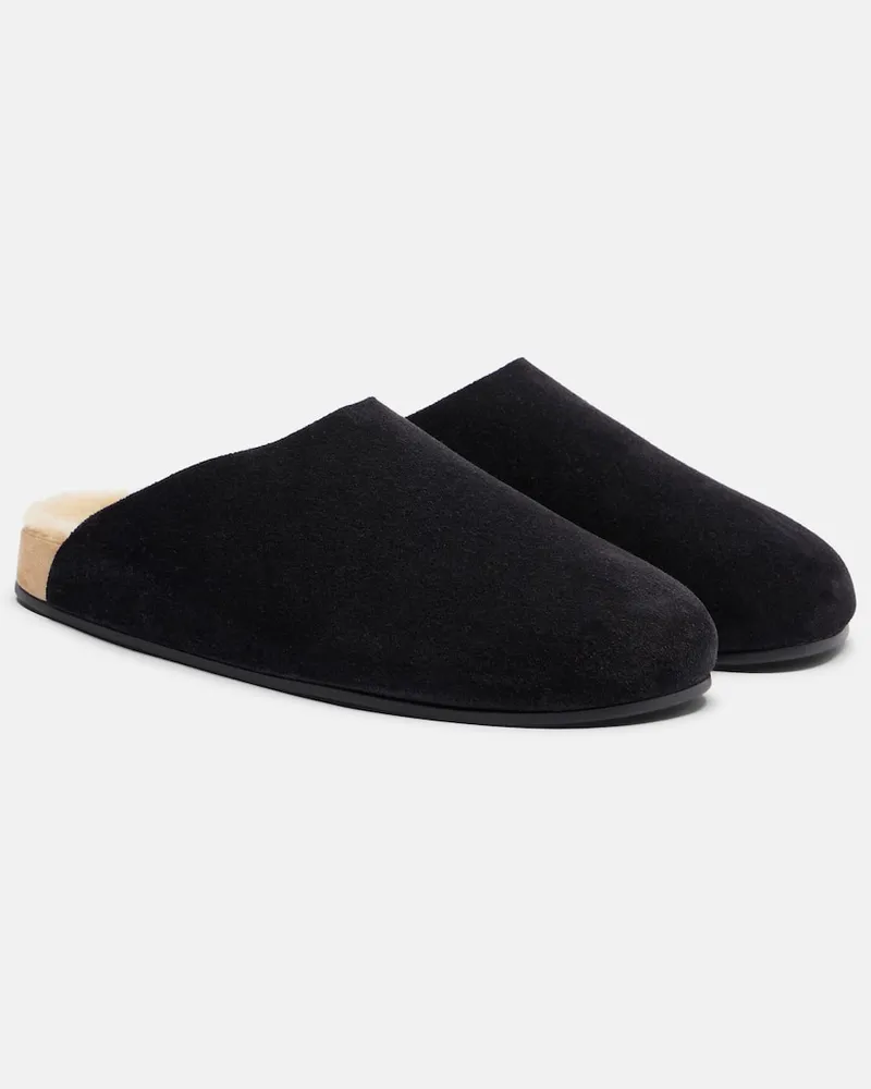 The Row Slippers Hudson Two aus Veloursleder Schwarz