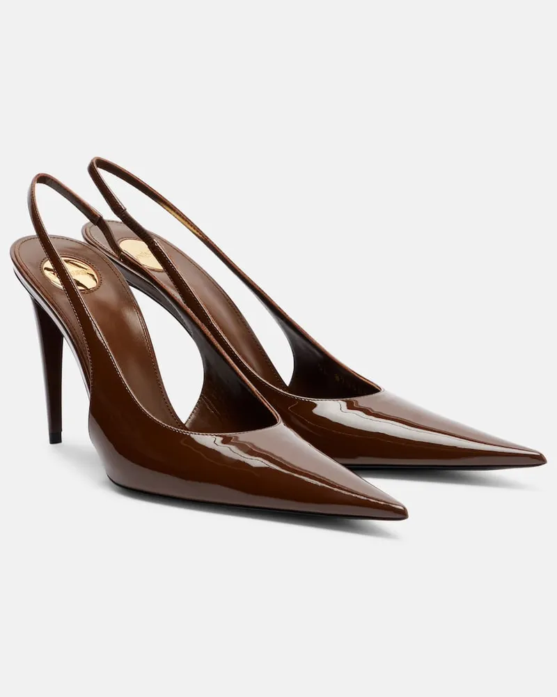 Saint Laurent Slingback-Pumps Guermantes 95 aus Lackleder Braun
