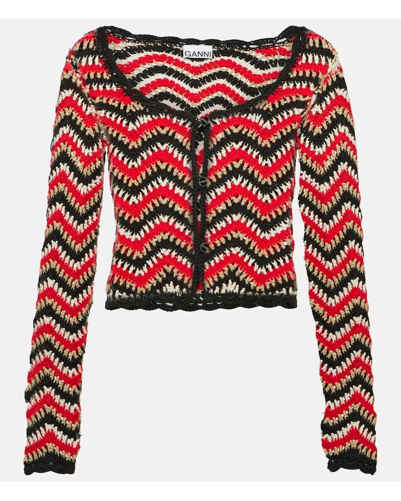 Ganni Cropped-Cardigan aus Häkelstrick Multicolor