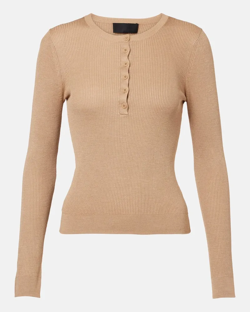 Nili Lotan Henley-Top Kyrie aus Seide Beige