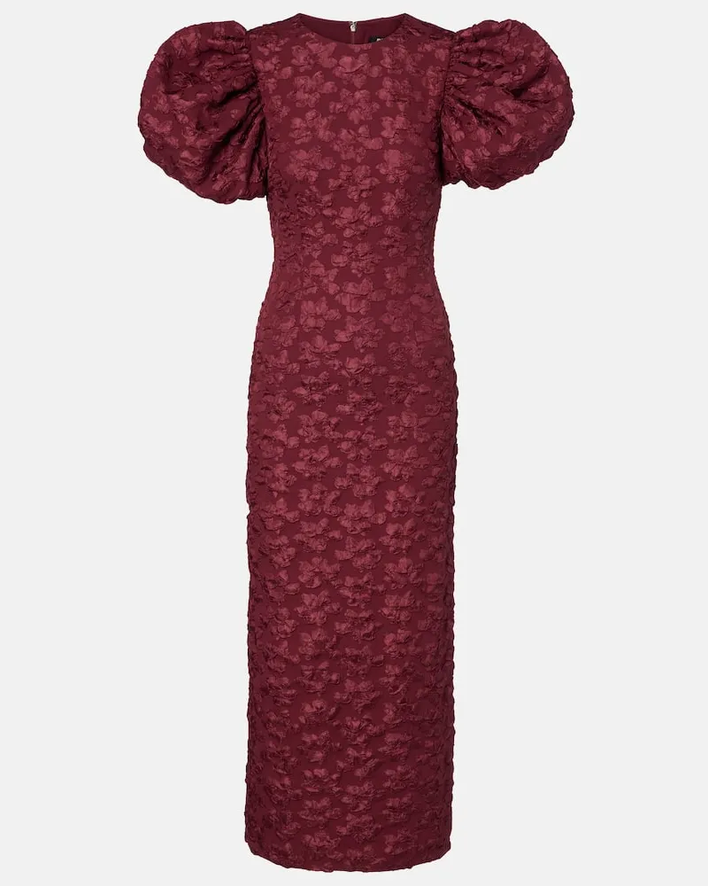 ROTATE Birger Christensen Midikleid Lori aus Jacquard Burgunderrot