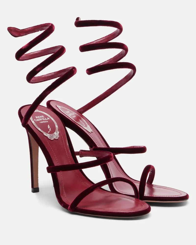 René Caovilla Sandalen Cleo 105 aus Samt Burgunderrot