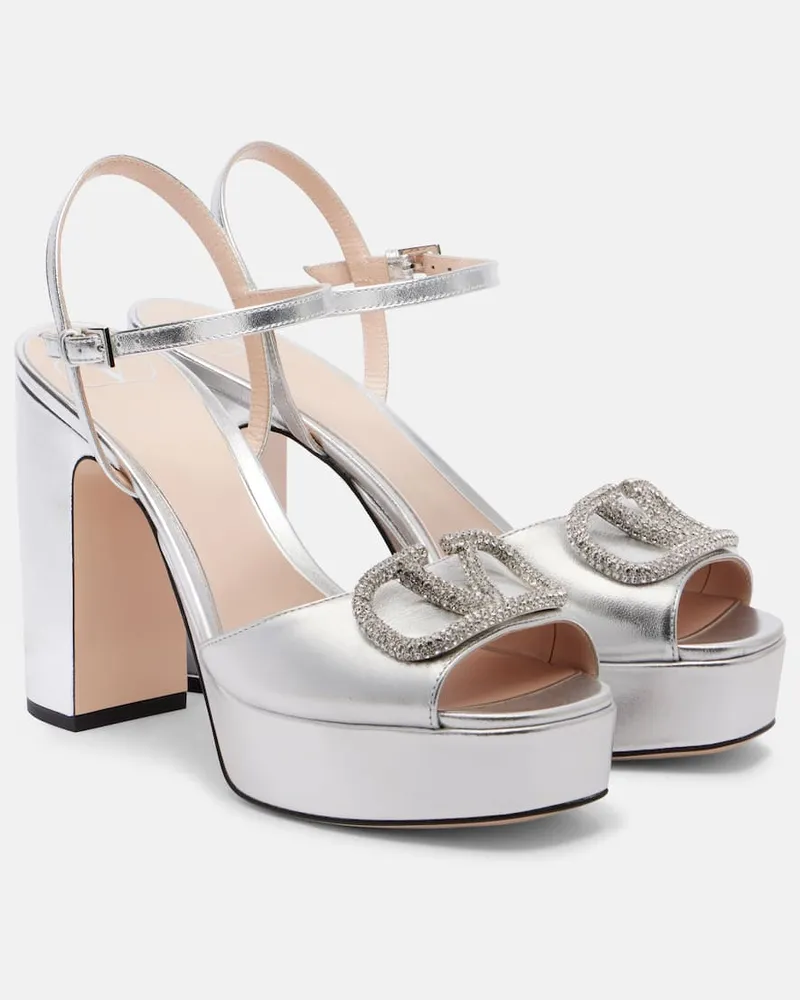 Valentino Garavani Plateausandalen VLogo aus Leder mit Kristallen Silber