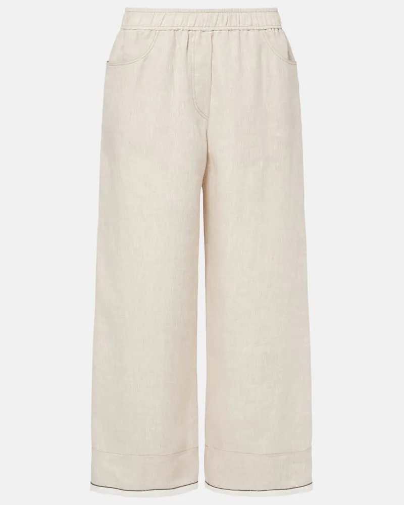 Brunello Cucinelli Weite Cropped-Hose aus Leinen Beige