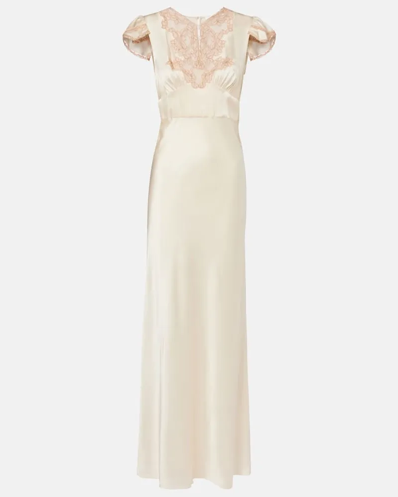 Chloé Chloé Maxikleid aus Seidensatin mit Spitze Weiß
