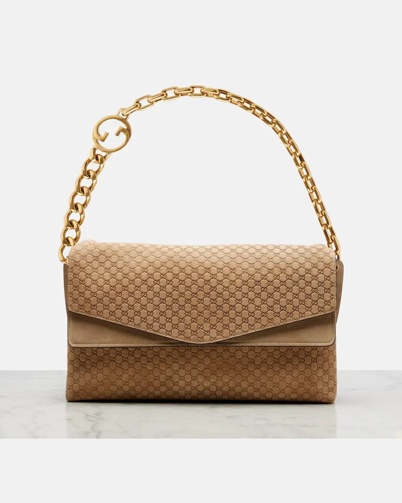 Gucci Schultertasche GG Large aus Veloursleder Beige