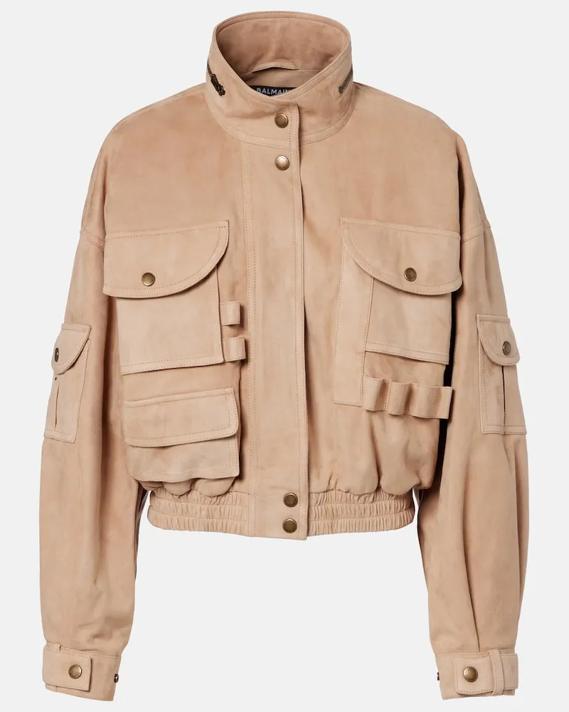 Balmain Bomberjacke aus Veloursleder Beige