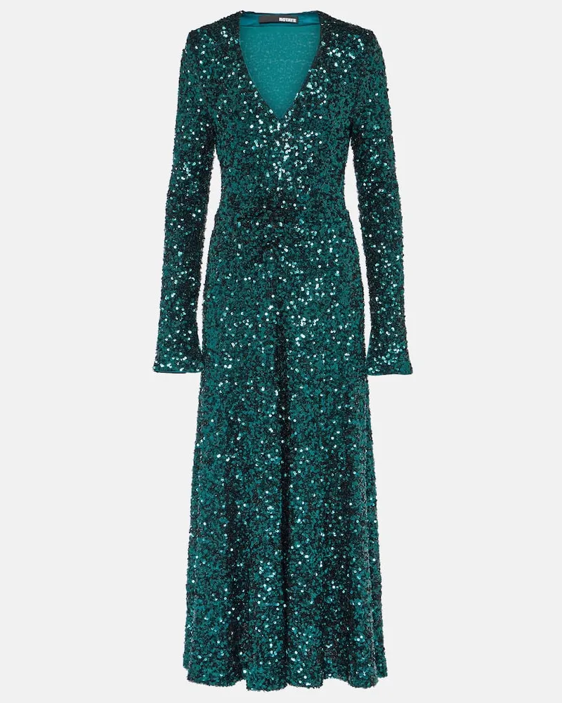 ROTATE Birger Christensen Midikleid mit Pailletten Grün