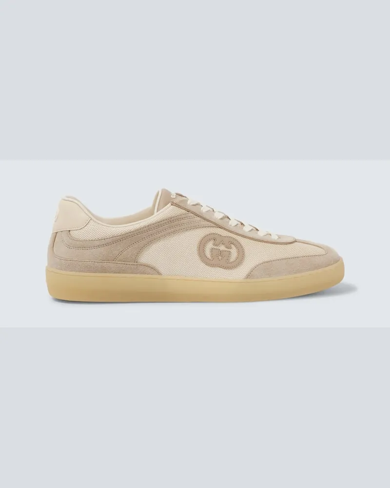 Gucci Sneakers Interlocking G mit Veloursleder Beige