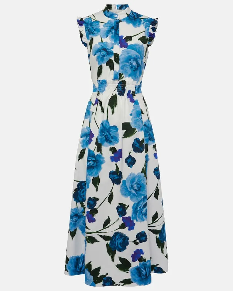 Erdem Bedrucktes Midikleid aus Baumwollpopeline Weiß