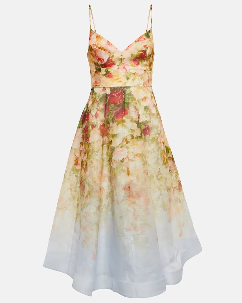 Zimmermann Midikleid Luminosity aus Leinen und Seide Multicolor