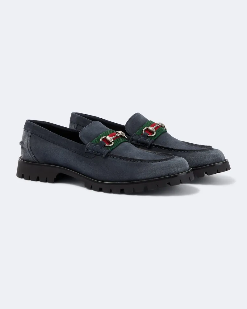 Gucci Loafers Horsebit aus Veloursleder Blau