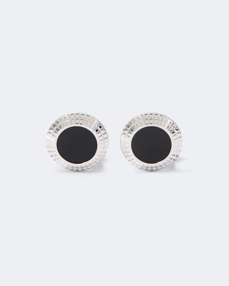 Dunhill Manschettenknöpfe aus Sterlingsilber mit Onyx Silber