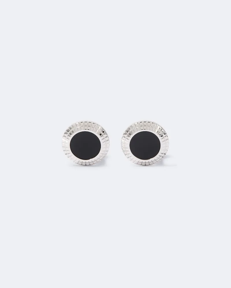 Dunhill Manschettenknöpfe aus Sterlingsilber mit Onyx Silber