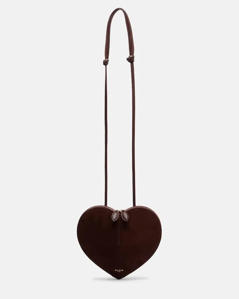 Alaïa Alaïa Schultertasche Le Cœur aus Leder und Veloursleder Braun