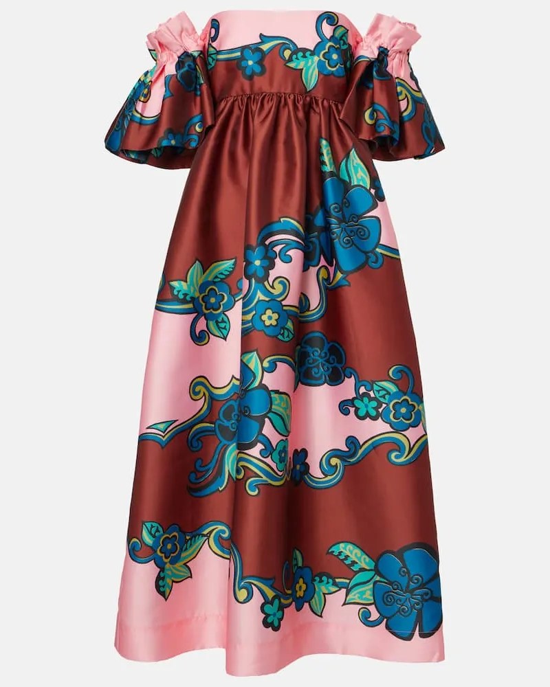 ALEMAIS Alémais Bedrucktes Off-Shoulder-Maxikleid aus Satin Multicolor