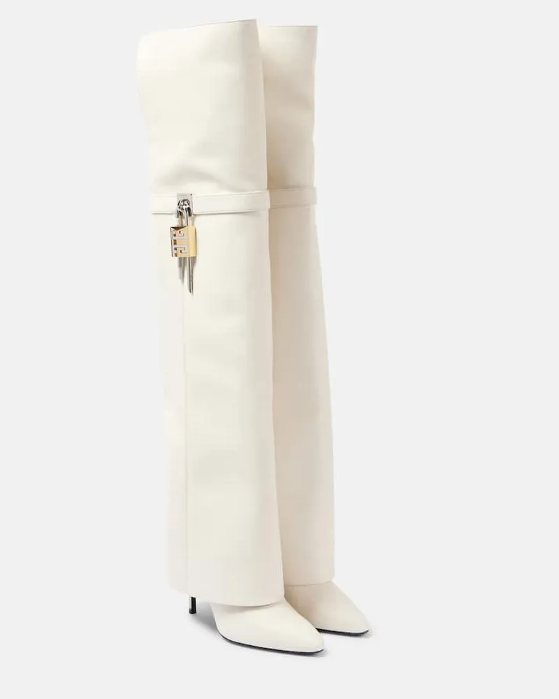 Givenchy Overknee-Stiefel Shark Lock Stiletto aus Leder Weiß