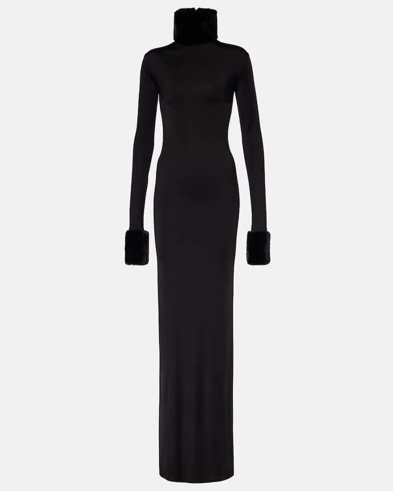 The New Arrivals Ilkyaz Ozel Robe Priscilla aus einem Seidengemisch mit Faux Fur Schwarz
