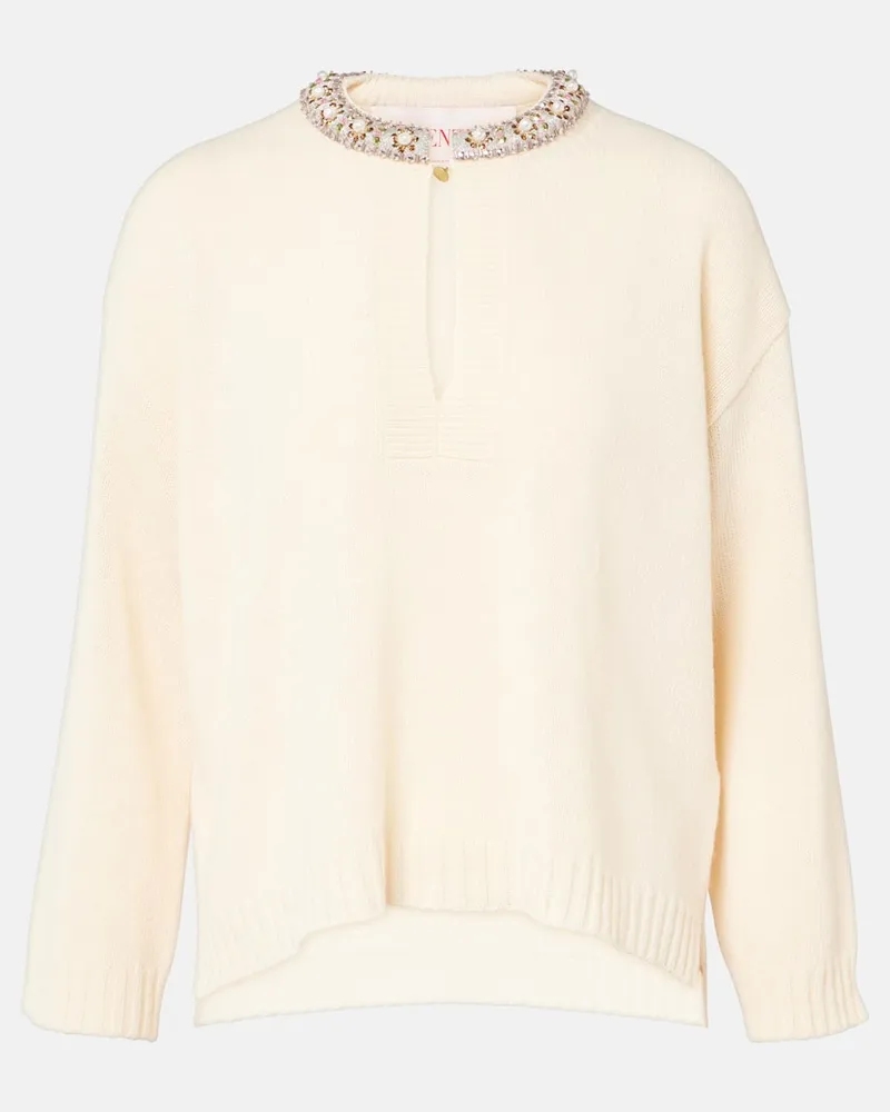 Valentino Garavani Verzierter Pullover aus Schurwolle Weiß