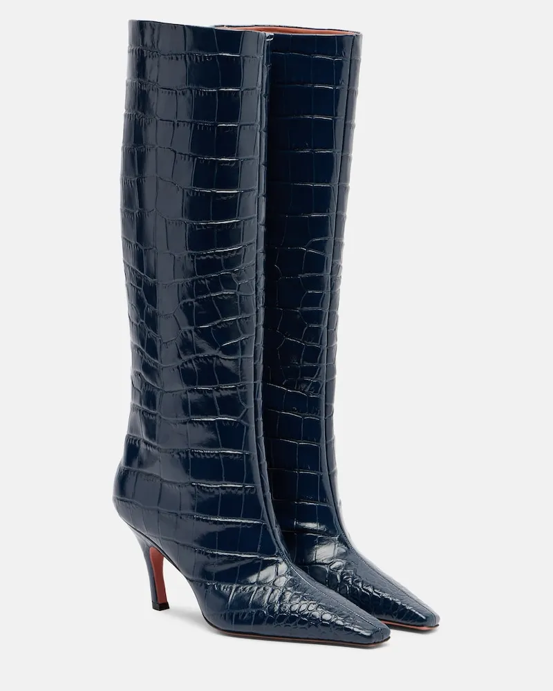 Amina Muaddi Stiefel Mona aus Leder Blau