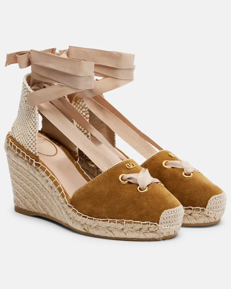 Valentino Garavani Espadrille-Wedges Resort aus Veloursleder Braun