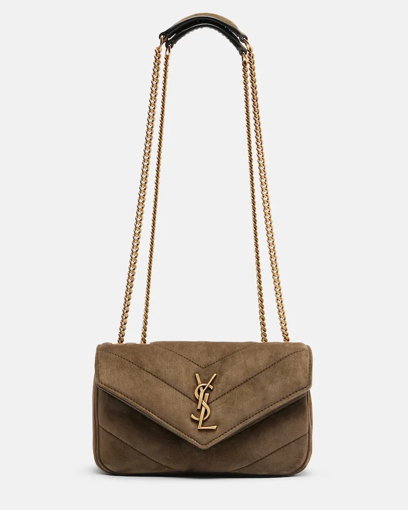 Saint Laurent Schultertasche Loulou Mini aus Veloursleder Braun