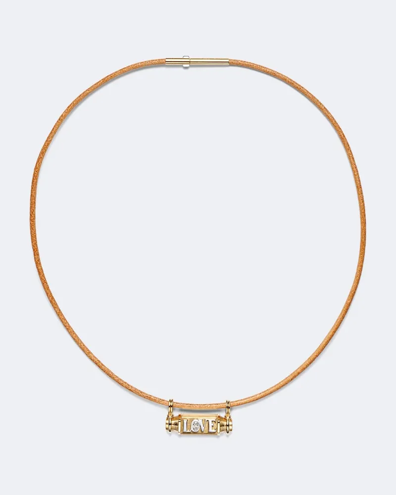 Marie Lichtenberg Halskette Love Smash aus 18kt Gelbgold und Leder mit Diamant Gold