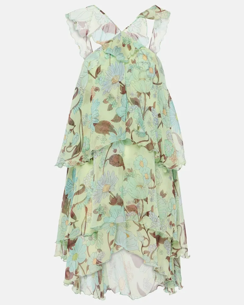 Stella McCartney Bedrucktes Minikleid aus Seide Grün