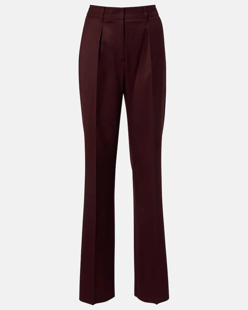 Max Mara Gerade High-Rise-Hose aus Schurwolle Burgunderrot