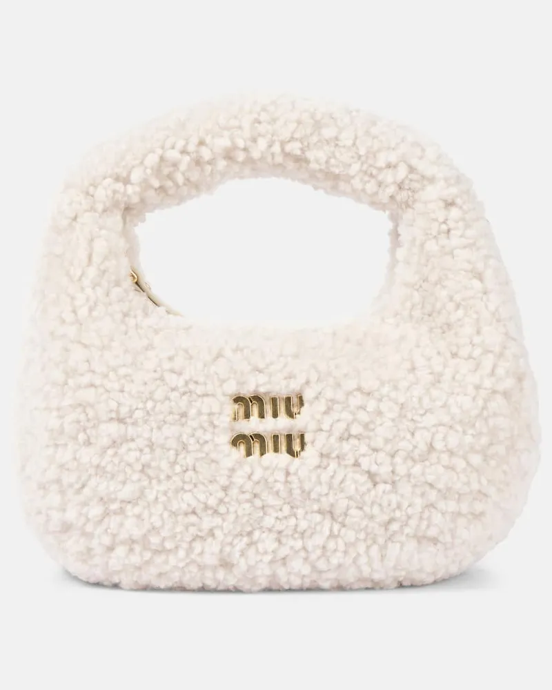 Miu Miu Tote Wander Mini aus Shearling Weiß