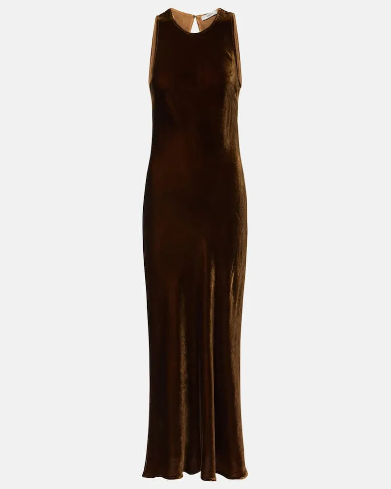 ASCENO Maxikleid Valencia aus Samt Braun