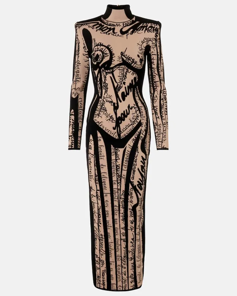 Balmain Maxikleid aus Strick Beige