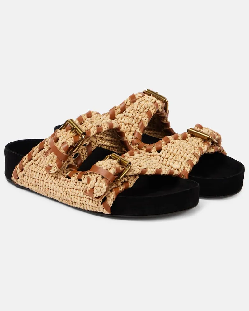Isabel Marant Sandalen Lennyo aus Raffiabast mit Leder Nude