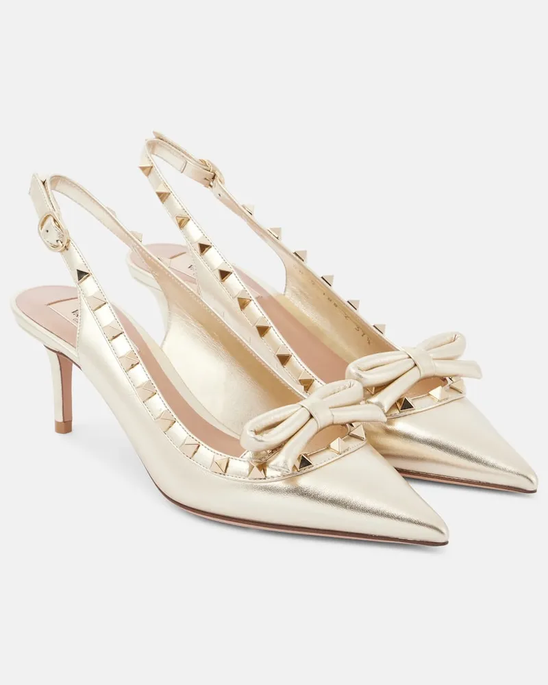 Valentino Garavani Slingback-Pumps Rockstud 70 aus Metallic-Leder Weiß