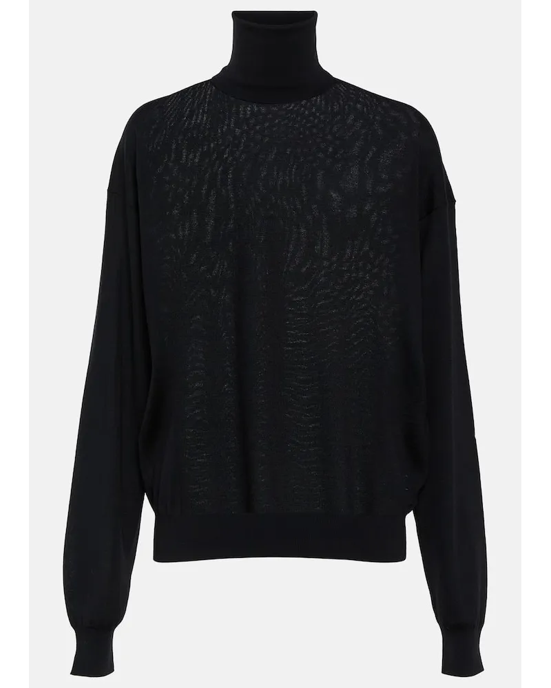 Saint Laurent Rollkragenpullover aus Schurwolle Schwarz