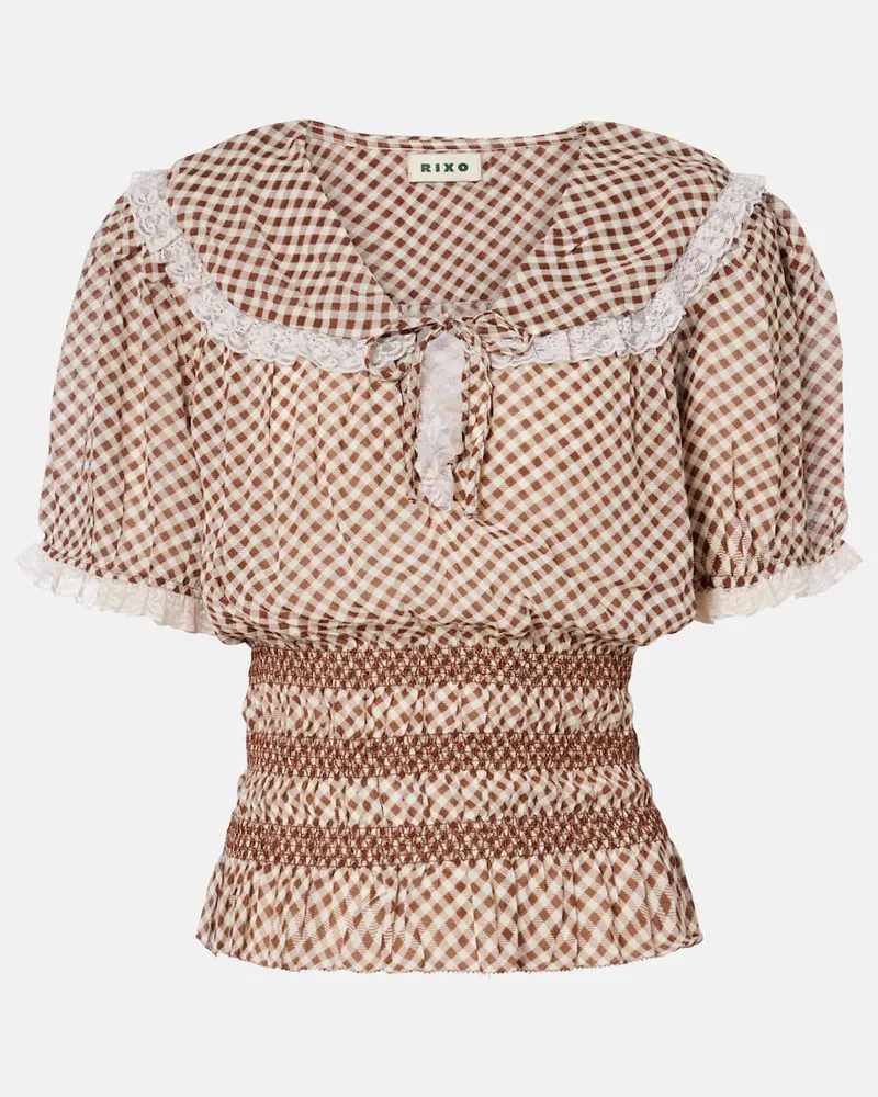 RIXO Top Britt aus Crêpe mit Spitze Braun