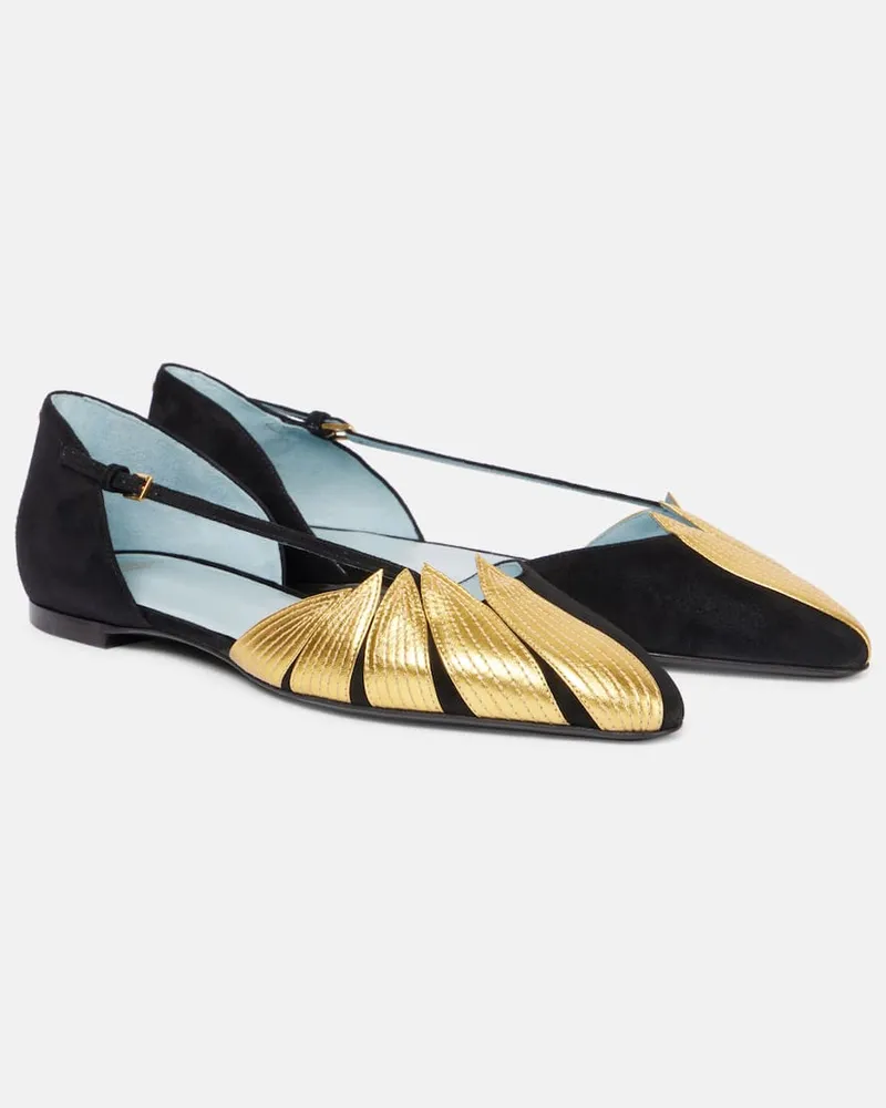 Valentino Garavani Ballerinas Foliefoliage mit Metallic-Leder Schwarz