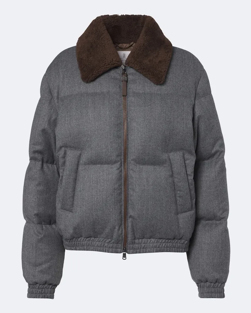 Brunello Cucinelli Daunenjacke Monili aus Schurwolle mit Shearling Grau