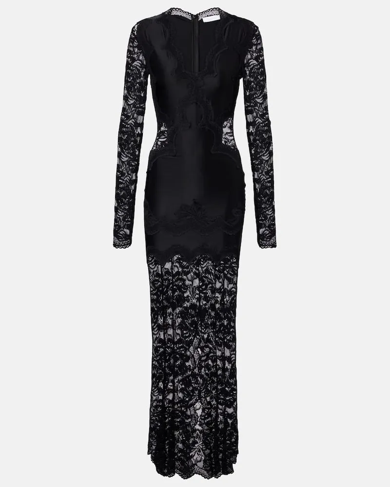 Paco Rabanne Maxikleid aus Jersey mit Spitze Schwarz
