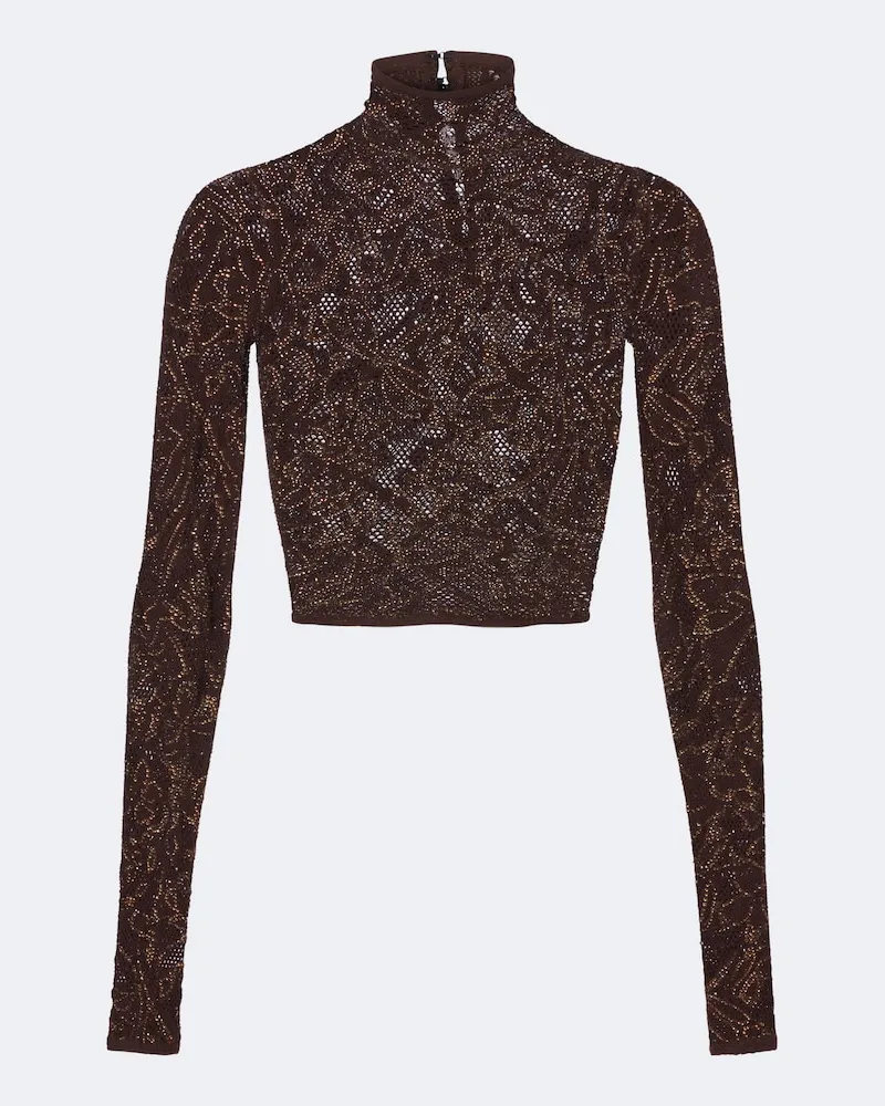 Gucci Verziertes Cropped-Top aus einem Seidengemisch Braun