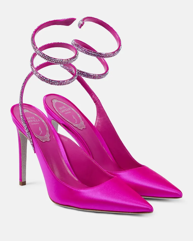 René Caovilla Verzierte Pumps Cleo aus Satin Rosa
