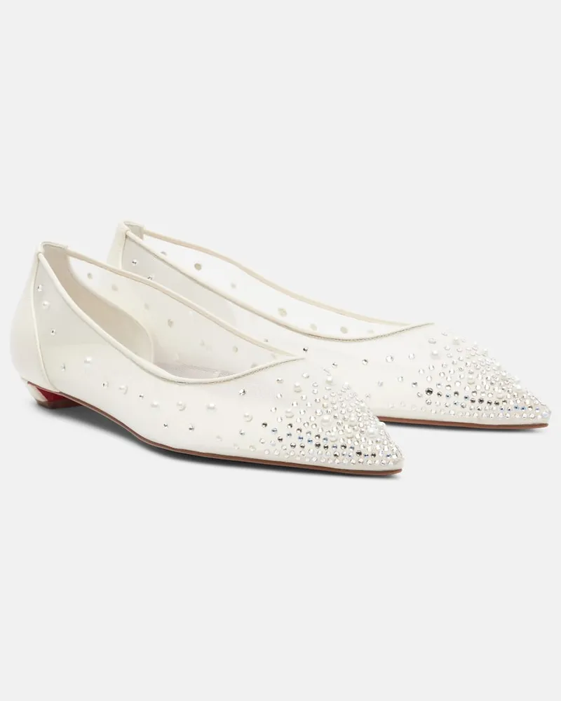 Christian Louboutin Verzierte Ballerinas Miss Z Degrastrassina Perla Weiß