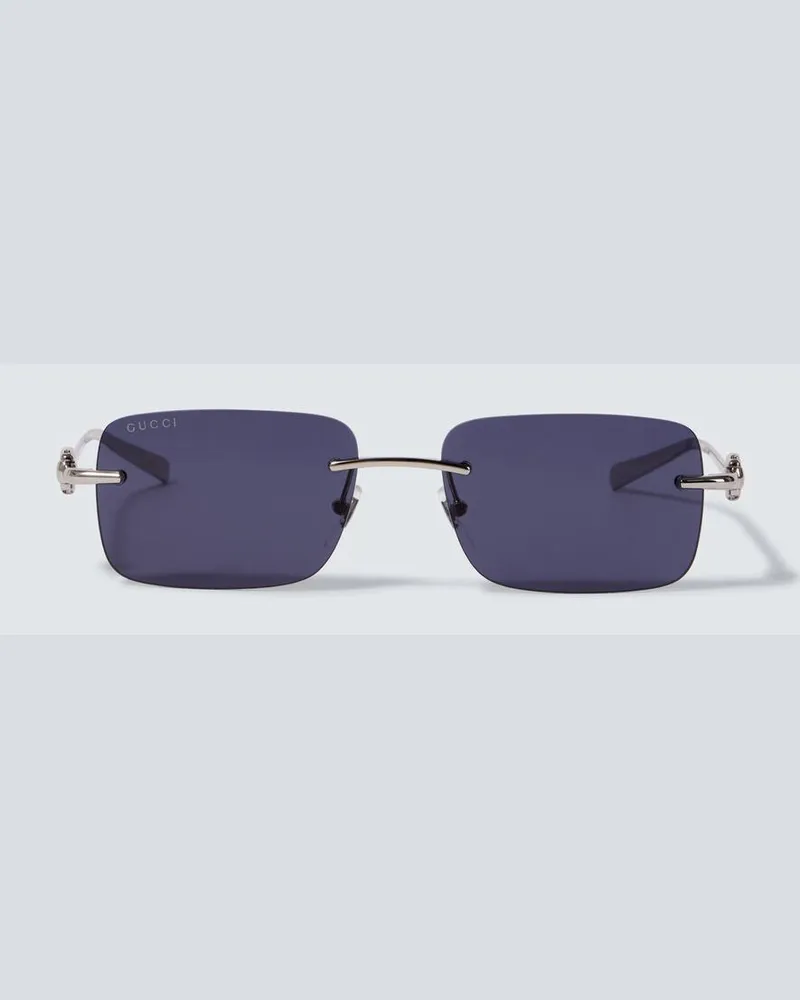 Gucci Eckige Sonnenbrille Horsebit Silber