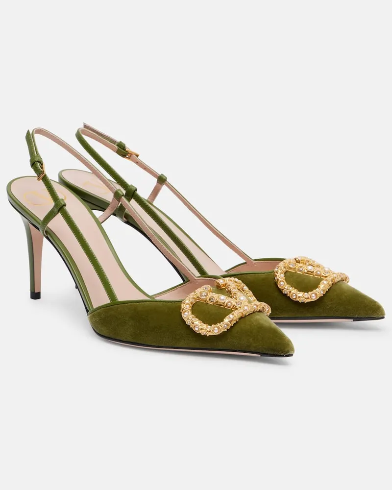 Valentino Garavani Slingback-Pumps VLogo 80 aus Samt Grün