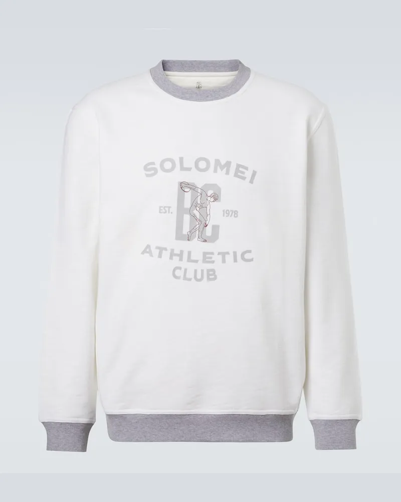 Brunello Cucinelli Bedrucktes Sweatshirt aus Baumwolle und Leinen Weiß