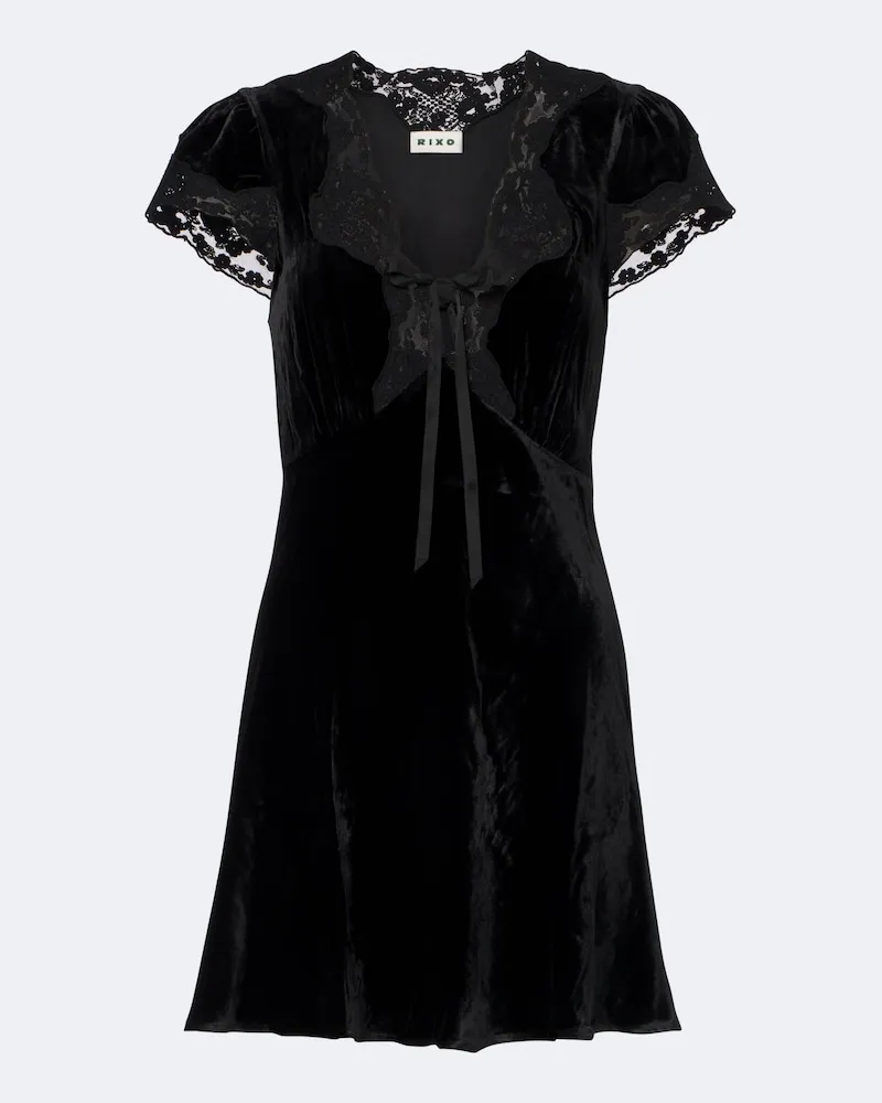 RIXO Minikleid Lacie aus Samt mit Spitze Schwarz