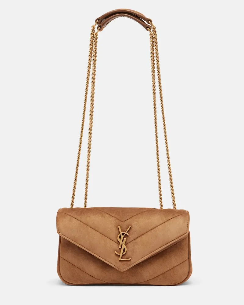 Saint Laurent Schultertasche Loulou Mini aus Veloursleder Braun